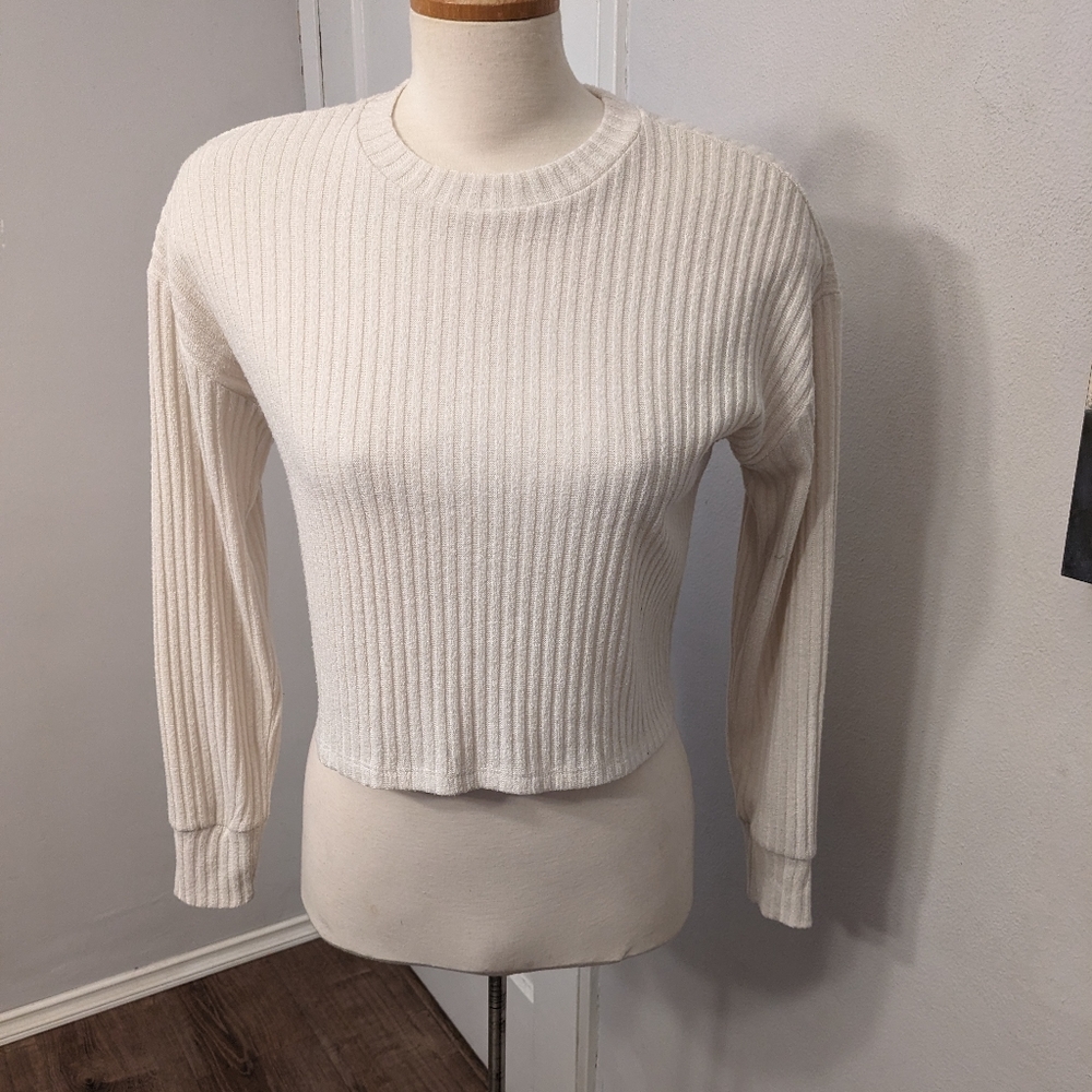 Wilfred Free long sleeve cropped sweater in ivory size XS
